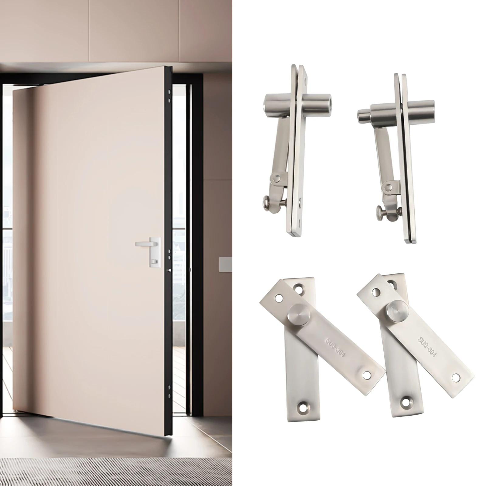 Door Pivot Hinge，304 Stainless Steel Heavy Duty Hidden Door Hinges 360°Rotation Shaft Stainless Steel Indoor Hinge Hardware