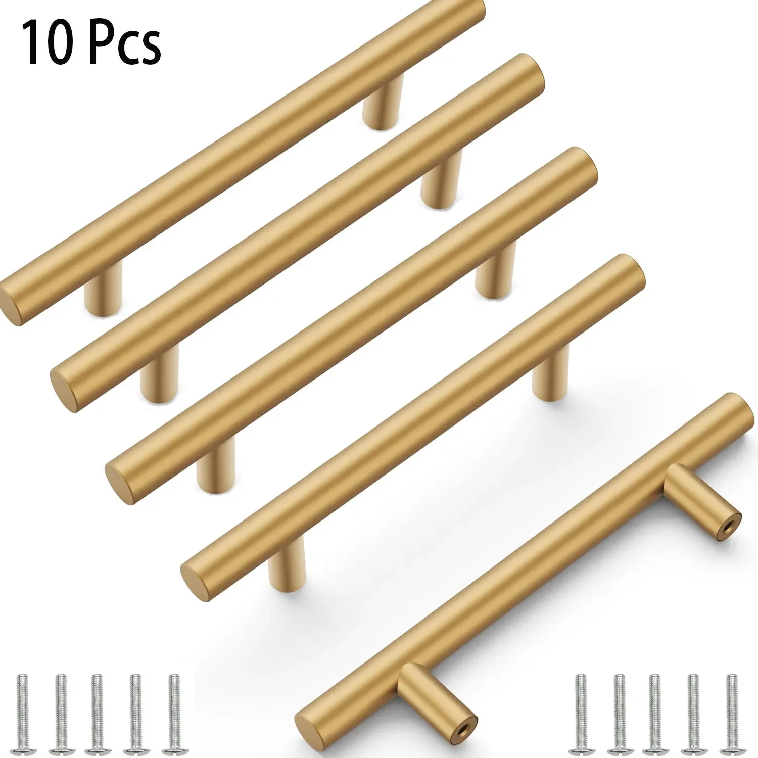 10Pcs Classic Cabinet Handles, Dresser Drawer Pulls, Bathroom Hardware Handles, 3-3/4-Inch (96mm) Hole Centers, Brushed