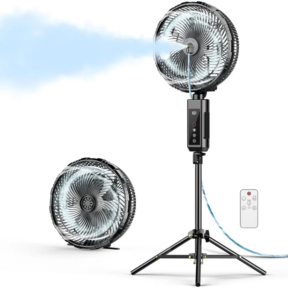 20000mAh Outdoor Misting Fans for Patios Outside, 12-Inch Pedestal & Tabletop Oscillating Fans with Fan Misting Kit,Rechargeable