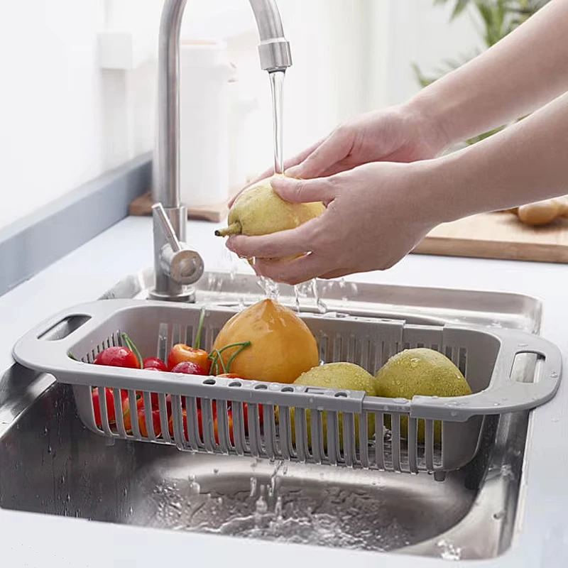 Household retractable draining basket kitchen multifunctional dishwashing folding retractable dishwashing basket draining shelf
